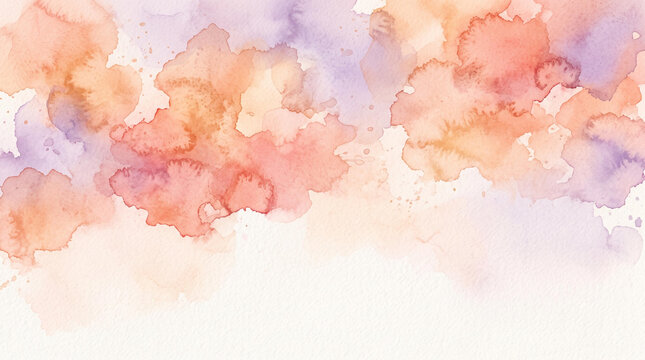 Peach Coral and Lavender Watercolor Blooms Along Top