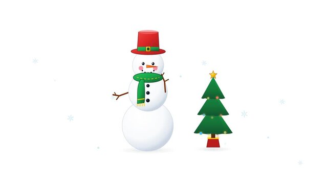 Cute 3d snowmen and christmas trees on white background