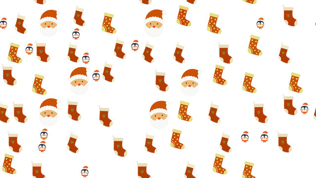Christmas pattern with Santa, penguins, and stockings