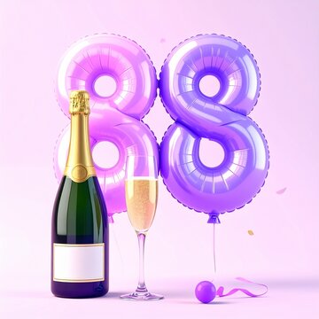 Birthday and Anniversary Celebration with Champagne and Number 88 Balloon