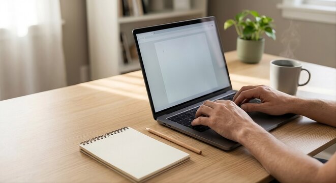 Remote Worker Typing on a Laptop at a Home Office Desk