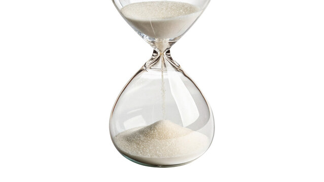 Classic glass hourglass sand timer clock for project deadlines time management isolated on transparent background