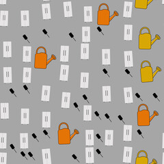 Seamless pattern of cabinets, watering cans, and cleaning tools © fitriani