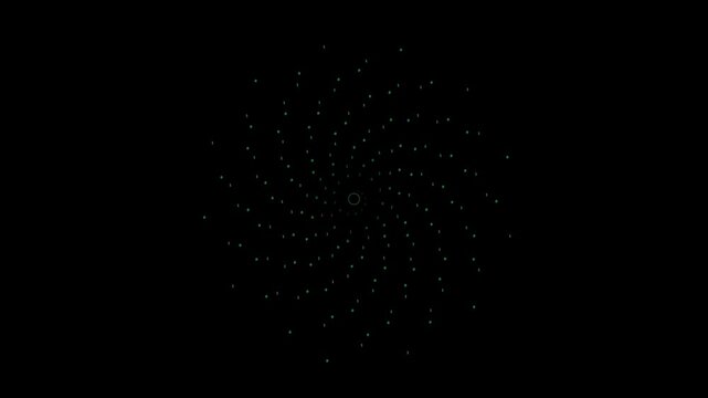Abstract white dot spiral pattern forming a cosmic galaxy vortex on a solid black background for digital art and graphic design