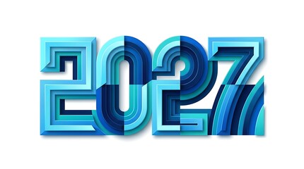 2027 year typography design with blue paper cut style © Pixzart