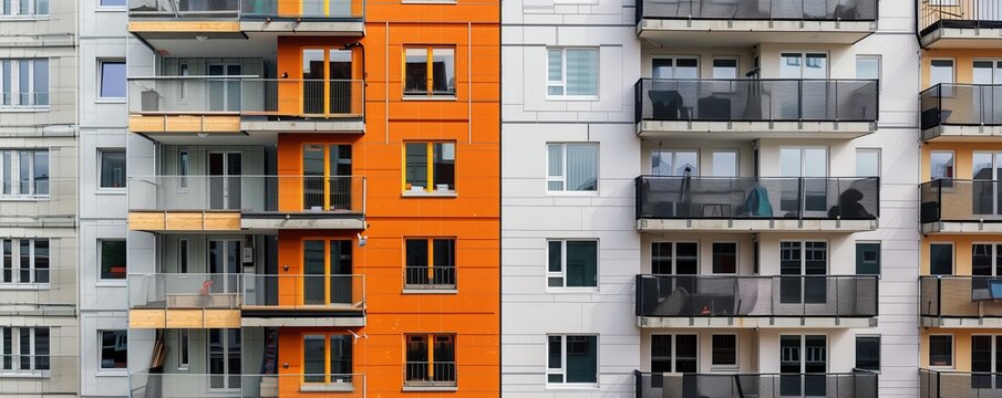 Facade of a very large block of flats with apartments