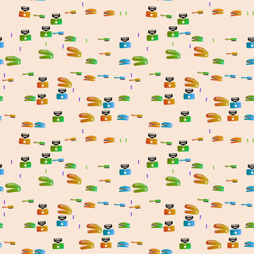 Seamless pattern of staplers and icons