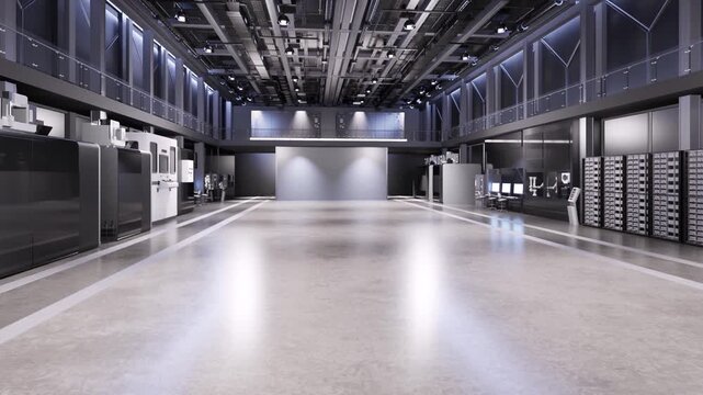 Futuristic laboratory interior  or manufacturing factory with space