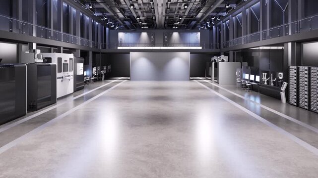 Futuristic laboratory interior  or manufacturing factory with space