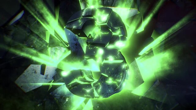 Cinematic background of a 3D number shattering into shards against a fractured backdrop, accented with light rays and electrical pulses. Ideal for video captions and countdown sequences.
