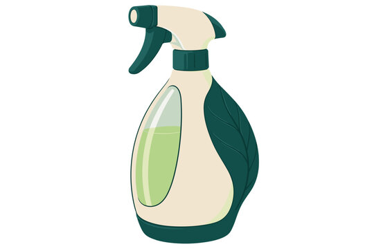 Decorative trigger spray bottle with a cream body dark teal leaf-shaped side detail and pale green liquid window in a softly shaded vector style
