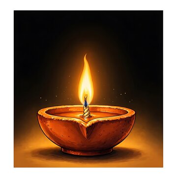 Burning clay diya oil lamp for diwali festival celebration
