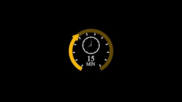 Golden 15 Minutes Timer Countdown Animation on Black Background