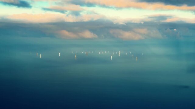 Offshore Wind Farm Turbines in Baltic Sea Generating Clean Renewable Energy