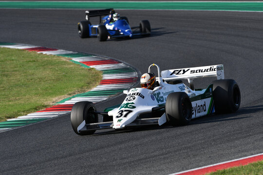 Scarperia, Italy - October 2th 2026: Williams FW07C of year 1981 ex Alan Jones drive by unknown in action during practice session at Mugello Circuit.