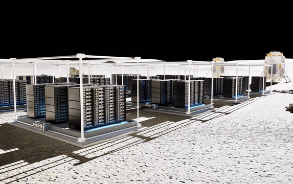 Data center on mars with server racks for interplanetary computing