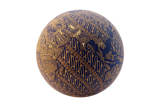 Planet Earth with Indonesian batik parang pattern isolated on transparent background, cultural globe png for Indonesian heritage brand and cultural identity design