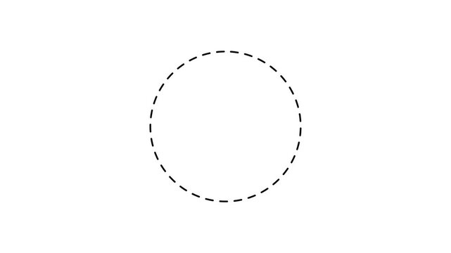 Dotted line circle frame animation on white background.Animation of a dotted line flat circle path from left to right point. flat circle frame dotted line animation isolated on cream screen.