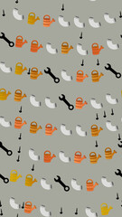 Watering cans, pipes, and wrenches pattern © aisyah