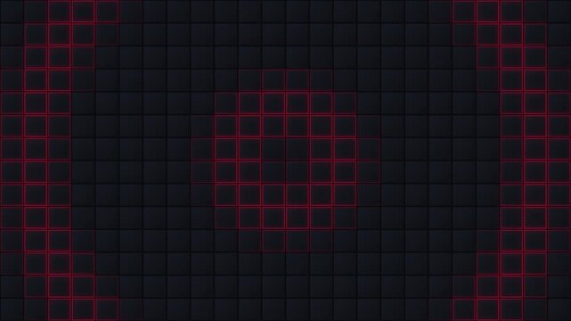 Dark Digital Background With Glowing Red Grid Squares Expanding Outwards In A Pulsing Motion Pattern For Modern Technological Visual Effects And Futuristic Abstract Motion Graphics Display Loop Video