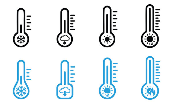 Thermometer Icons with Weather Symbols During Day and Night Vector Illustration