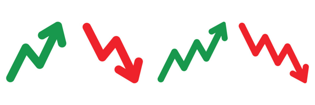 Upward and Downward Trend Arrows in Green and Red Against White Background Vector Illustration