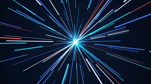 Hyperdrive Warp Speed Visual Background Featuring Glowing Blue And White Light Streaks Radiating From A Central Point Creating A Futuristic Sci-Fi Tunnel Effect In A High Resolution Digital Motion Gra