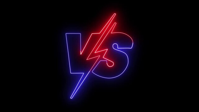 Glowing red and blue neon VS versus screen icon animation isolated on black background, battle match, sports competition, challenge, and gaming UI motion graphic loop.