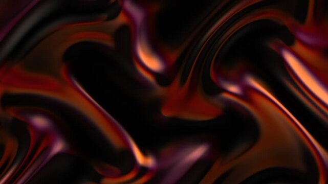 Abstract liquid metal background texture dark copper reddish flowing fluid waves with sleek metallic reflections and satin glossy sheen