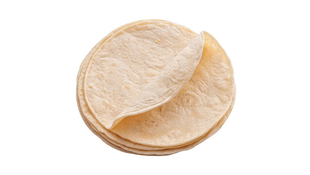 Stack of fresh thin traditional Mexican flour corn tortillas flatbread meal isolated on transparent background
