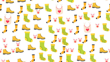 Obraz premium Baby boots, socks, and bibs pattern