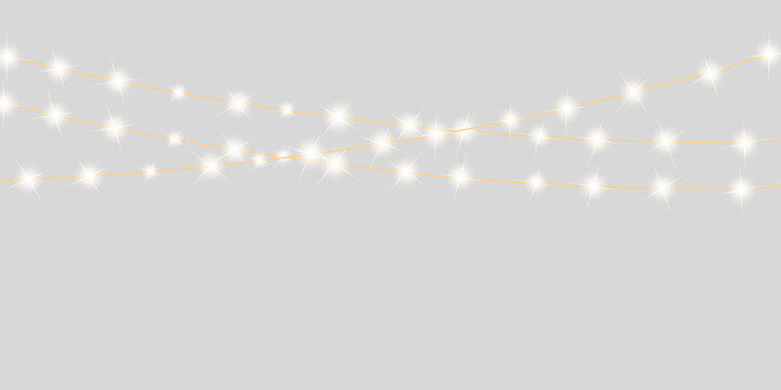 Glowing string lights with bright stars for festive holiday decor
