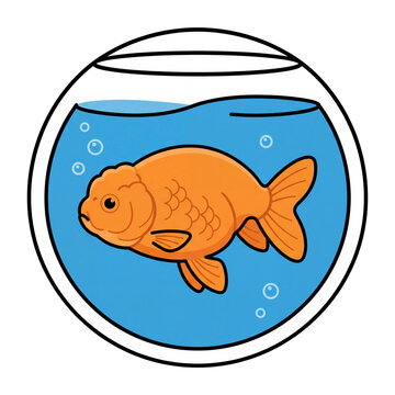 Cute orange goldfish swimming inside a round glass bowl