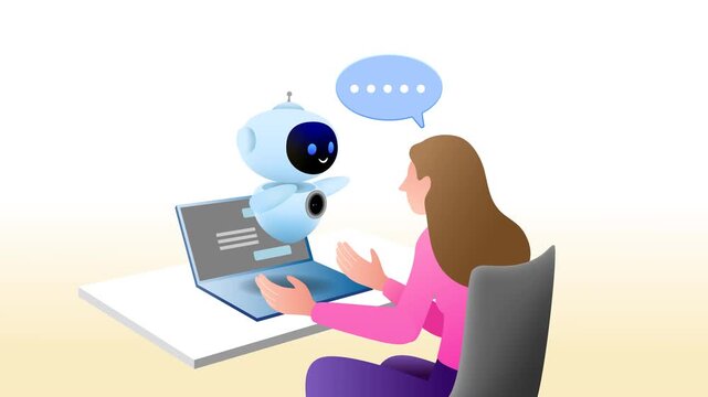 woman talking to ai robot, cute conversational animation, 4k seamless loop

