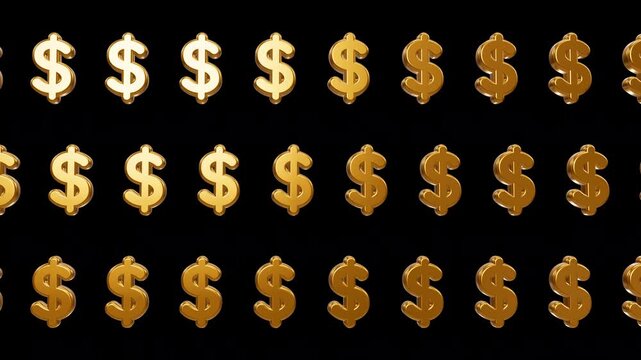 Rows of 3D metallic golden dollar symbols against black background
