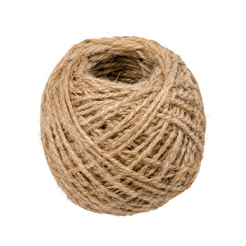 Single natural jute twine ball, round and textured, is centrally positioned on a clean white background