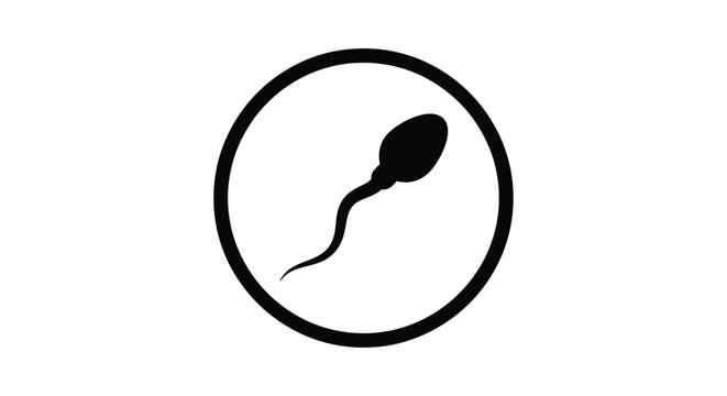 Sperm cell silhouette inside a circular frame on a white background