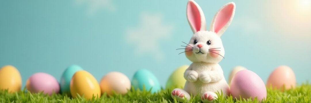 Smiling bunny crafted from pastel Easter eggs , festive, springtime