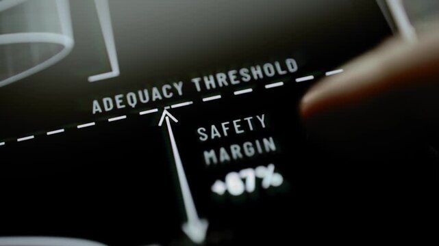 Safety margin plus 67 approaches beneath a dashed adequacy threshold