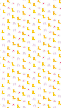 Seamless pattern of yellow boots, ballet flats, and nurse caps