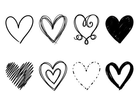 Hand drawn heart icon set