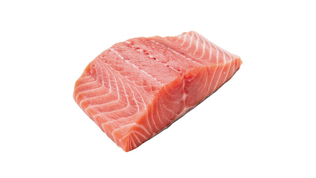Single fresh raw salmon fish steak fillet gourmet seafood ingredient isolated on transparent background