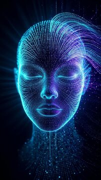 abstract blue data generated digital human head