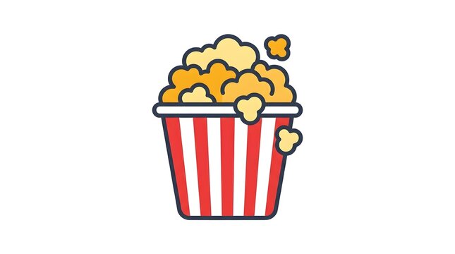 Colorful vector icon of a classic striped bucket filled with delicious movie theater popcorn