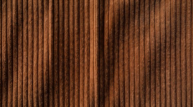 Dark Brown Ribbed Texture Background with Vertical Grooves and Rough Textured Surface