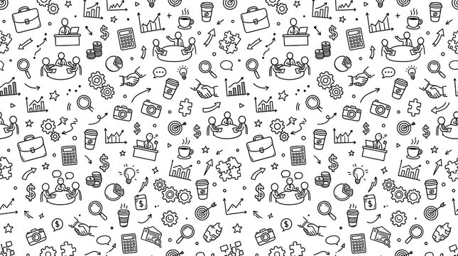 Creative business office teamwork collaboration doodle pattern