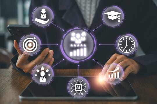 AI-Driven Employee Performance Analytics Concept with Digital Interface and Data Visualization for Business Insights