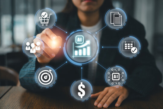 AI-Driven Sales Forecasting Concept with Futuristic Interface and Data Analytics Visualization for Business Strategy