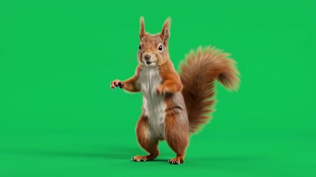 Red squirrel standing and moving on a green screen background for