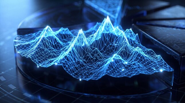 Futuristic 3D Wireframe Landscape Data Visualization